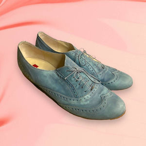 Hogl Light Wash Teal Leather Lace Oxford Dress Shoes Size 7.5